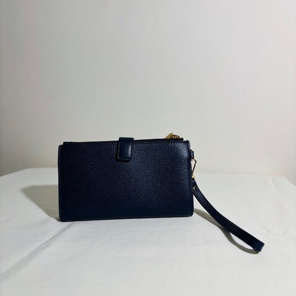 Michael Kors Women's Jet Set Travel Double Zip Leather Wristlet Wallet Navy - Picture 2 of 10